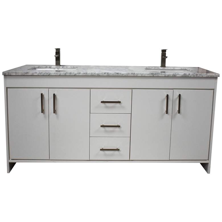 Capri 72&quot; Wide White 3-Drawer Marble Top Double Sink Vanity