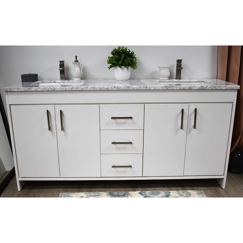 Image 4 Capri 72 inch Wide White 3-Drawer Marble Top Double Sink Vanity more views