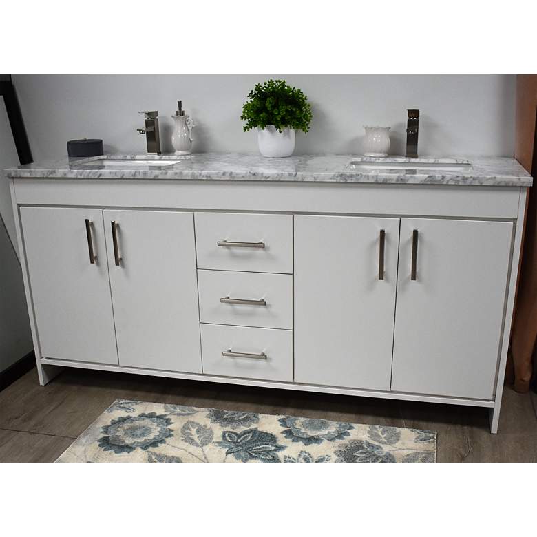 Image 5 Capri 72 inch Wide White 3-Drawer Marble Top Double Sink Vanity more views