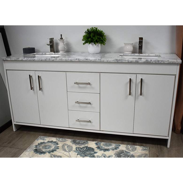 Image 5 Capri 72" Wide White 3-Drawer Marble Top Double Sink Vanity more views