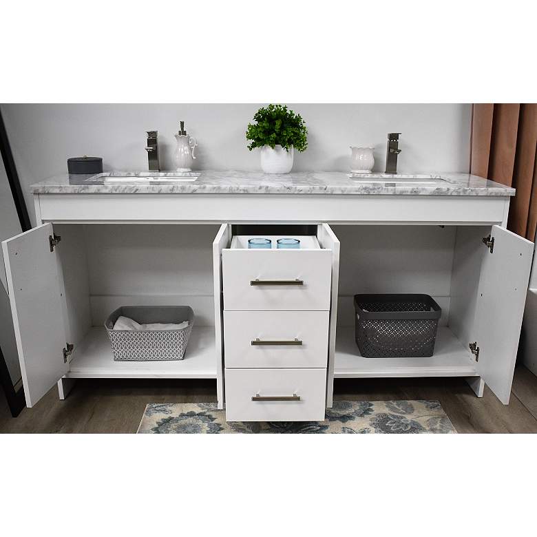 Image 6 Capri 72 inch Wide White 3-Drawer Marble Top Double Sink Vanity more views