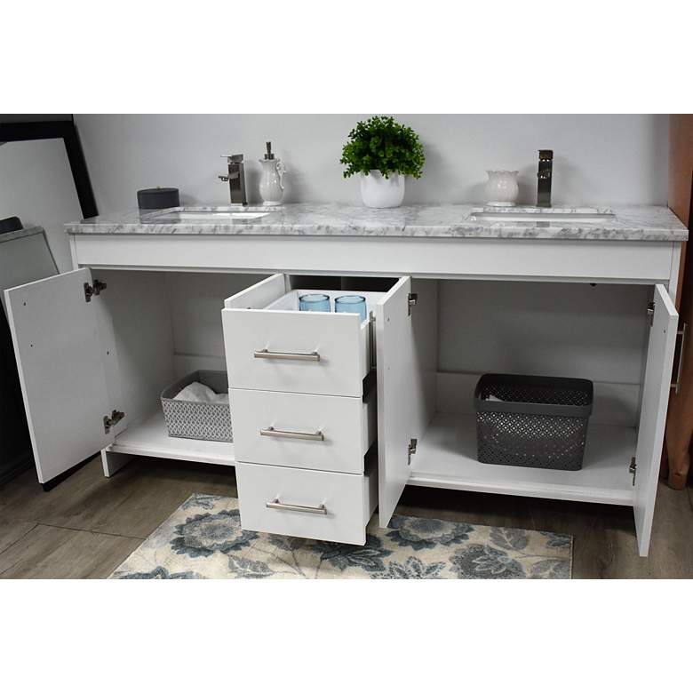 Image 7 Capri 72 inch Wide White 3-Drawer Marble Top Double Sink Vanity more views