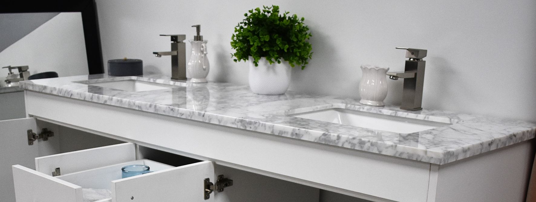 Capri 72" Wide White 3-Drawer Marble Top Double Sink Vanity