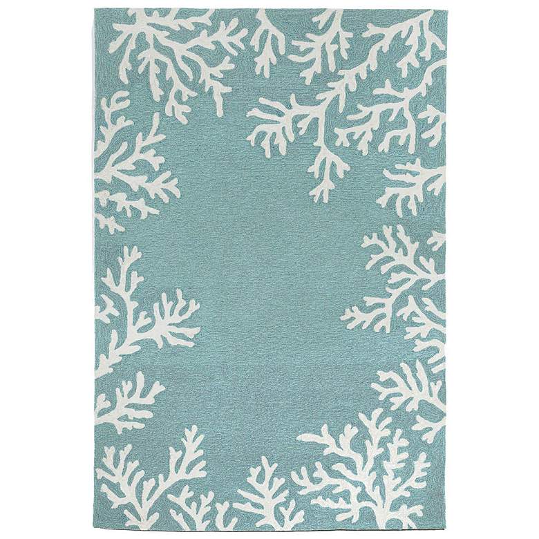 Image 2 Capri Coral Border 162004 5&#39;x7&#39;6 inch Aqua Outdoor Area Rug