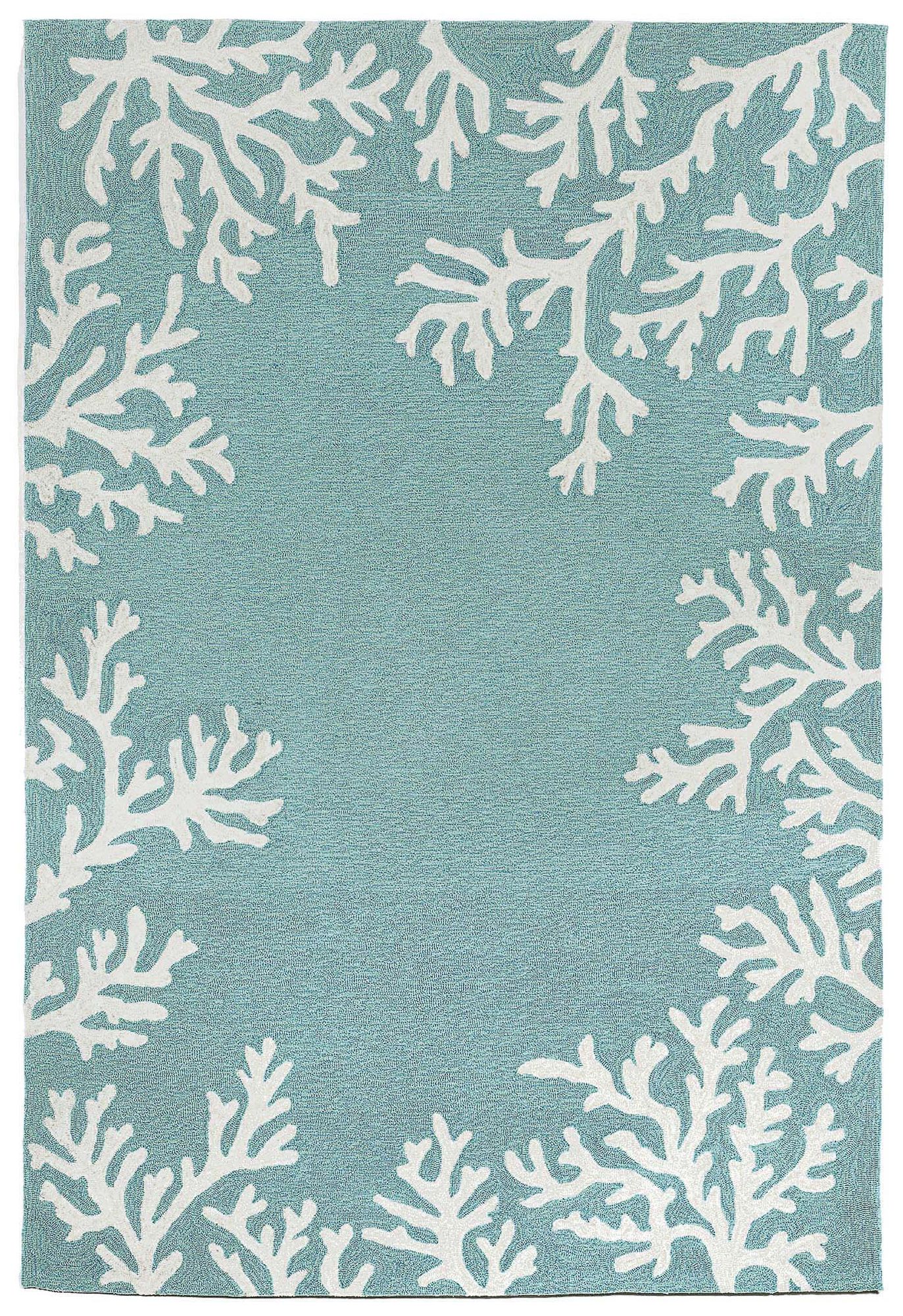 Thumbnail2 of Capri Coral Border 162004 7'6"x9'6" Aqua Outdoor Area Rug