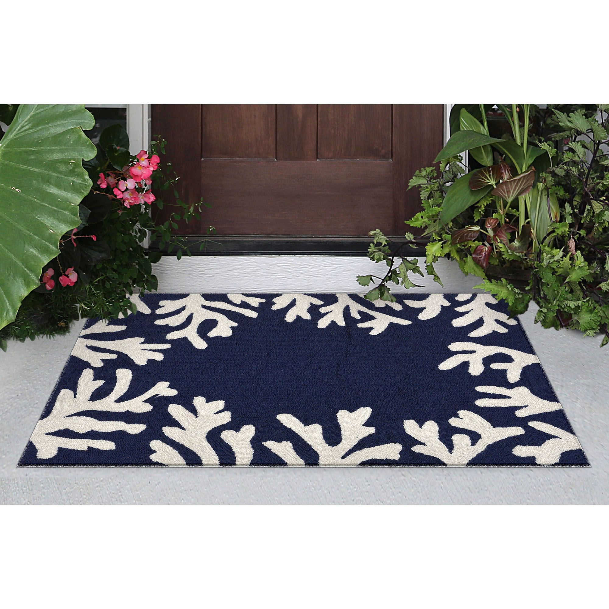 Thumbnail1 of Capri Coral Border 162033 1'8"x2'6" Navy Outdoor Area Rug