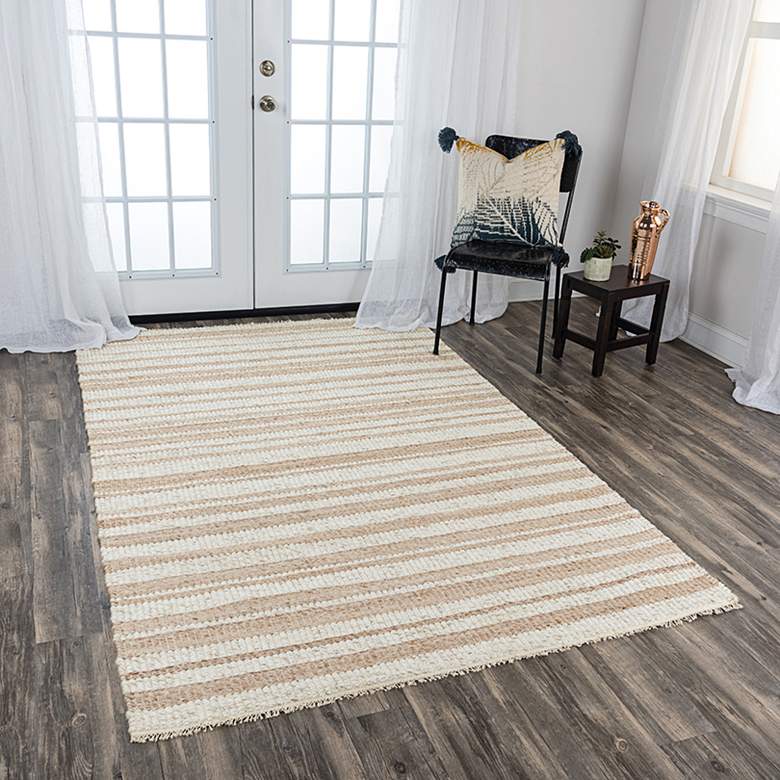 Image 1 Capri CPI106 5'x7'6" Ivory and Beige Striped Area Rug