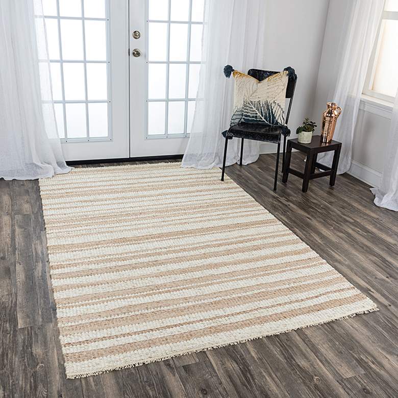 Capri CPI106 7&#39;6&quot;x9&#39;6&quot; Ivory and Beige Striped Area Rug
