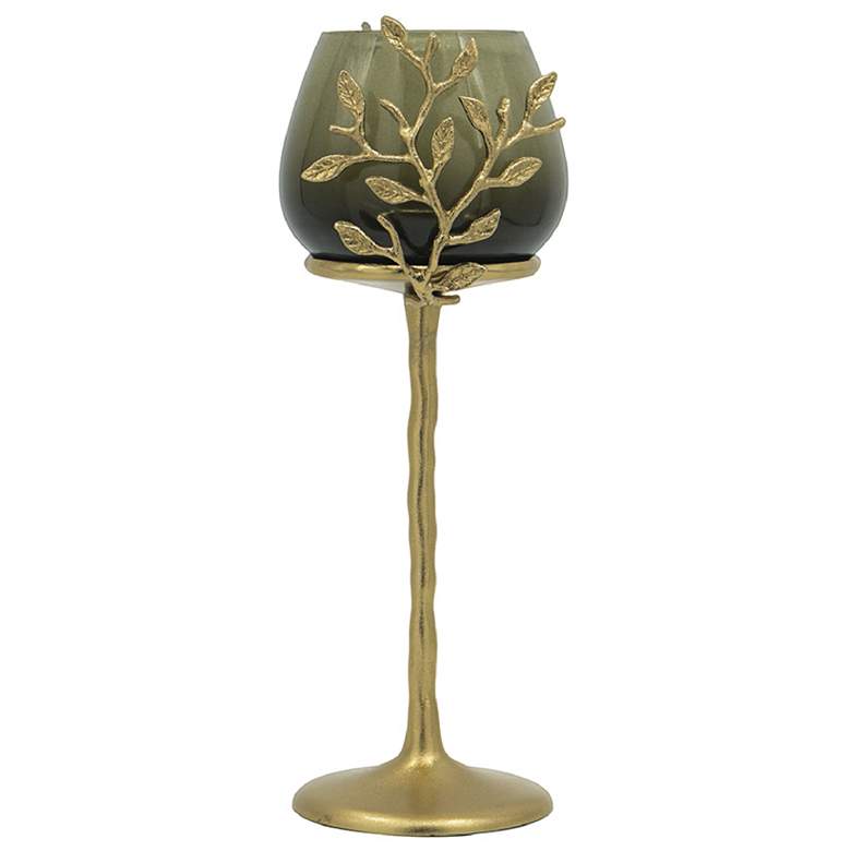 Image 1 Capri Leaf Green & Gold Candleholder