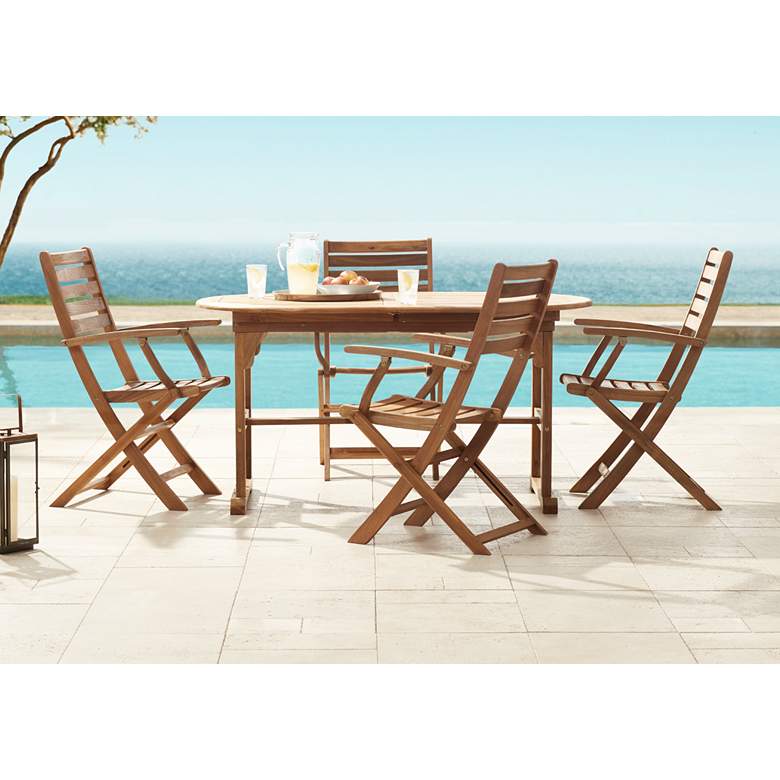 Image 1 Capri Natural Wood 5-Piece Outdoor Patio Dining Set
