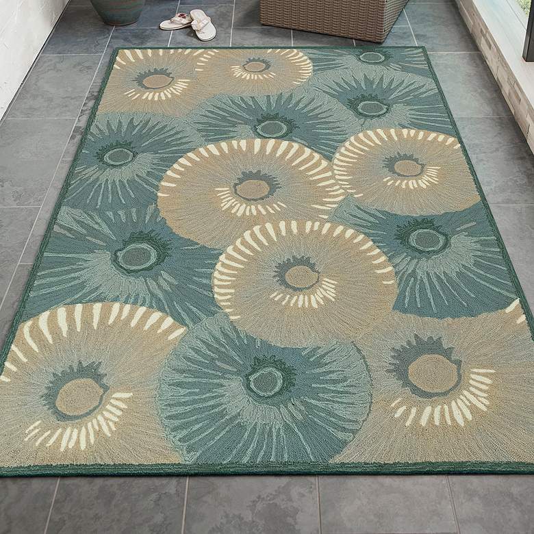 Image 1 Capri Pleated Inkcap 173004 5'x7'6" Aqua Outdoor Area Rug