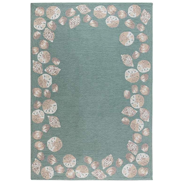 Image 2 Capri Seashell Border 172304 5&#39;x7&#39;6 inch Aqua Outdoor Area Rug