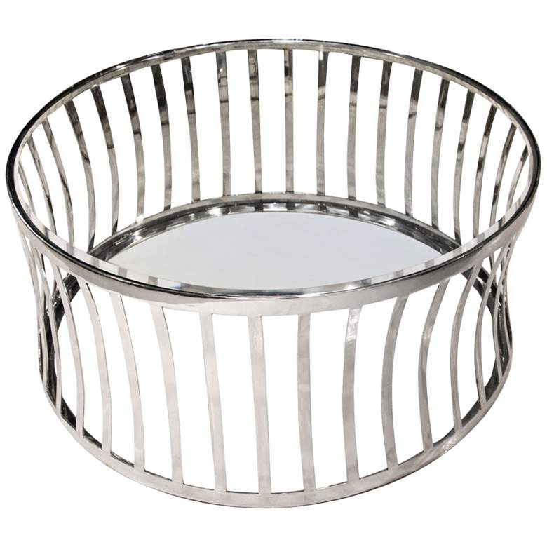 Image 1 Capri Stainless Open Drum Round Glass Cocktail Table
