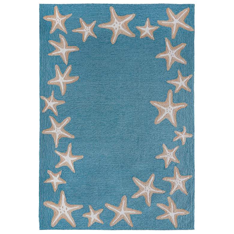 Image 2 Capri Starfish Border 171004 5&#39;x7&#39;6 inch Aqua Outdoor Area Rug