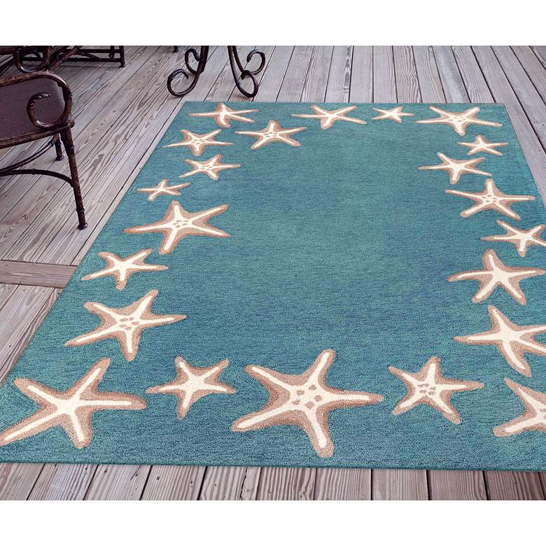 Image 1 Capri Starfish Border 171004 5&#39;x7&#39;6 inch Aqua Outdoor Area Rug