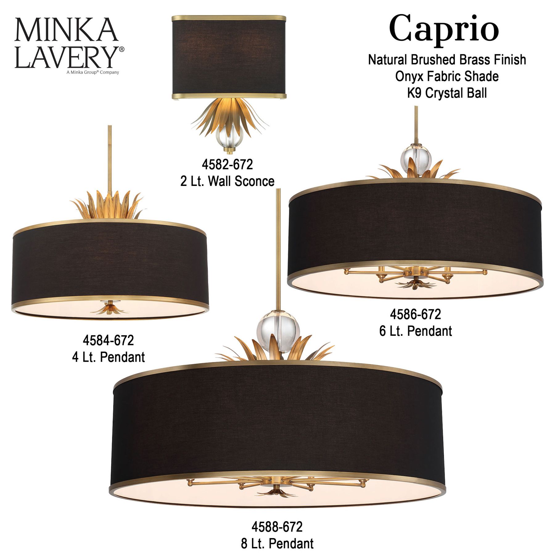 Caprio 14 3/4"W Brushed Brass and Black Fabric Pendant Light