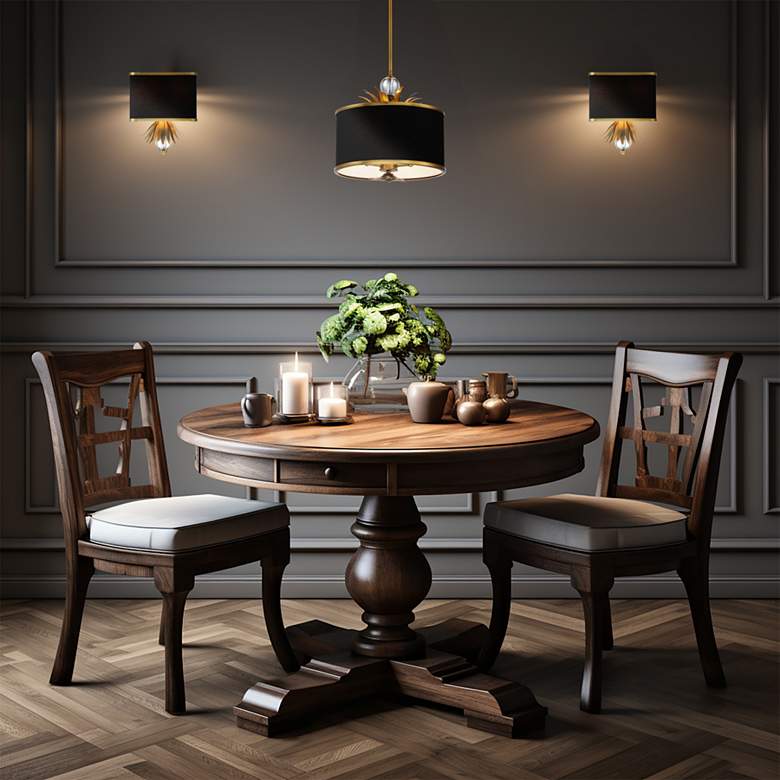 Image 4 Caprio 14 3/4"W Brushed Brass and Black Fabric Pendant Light more views