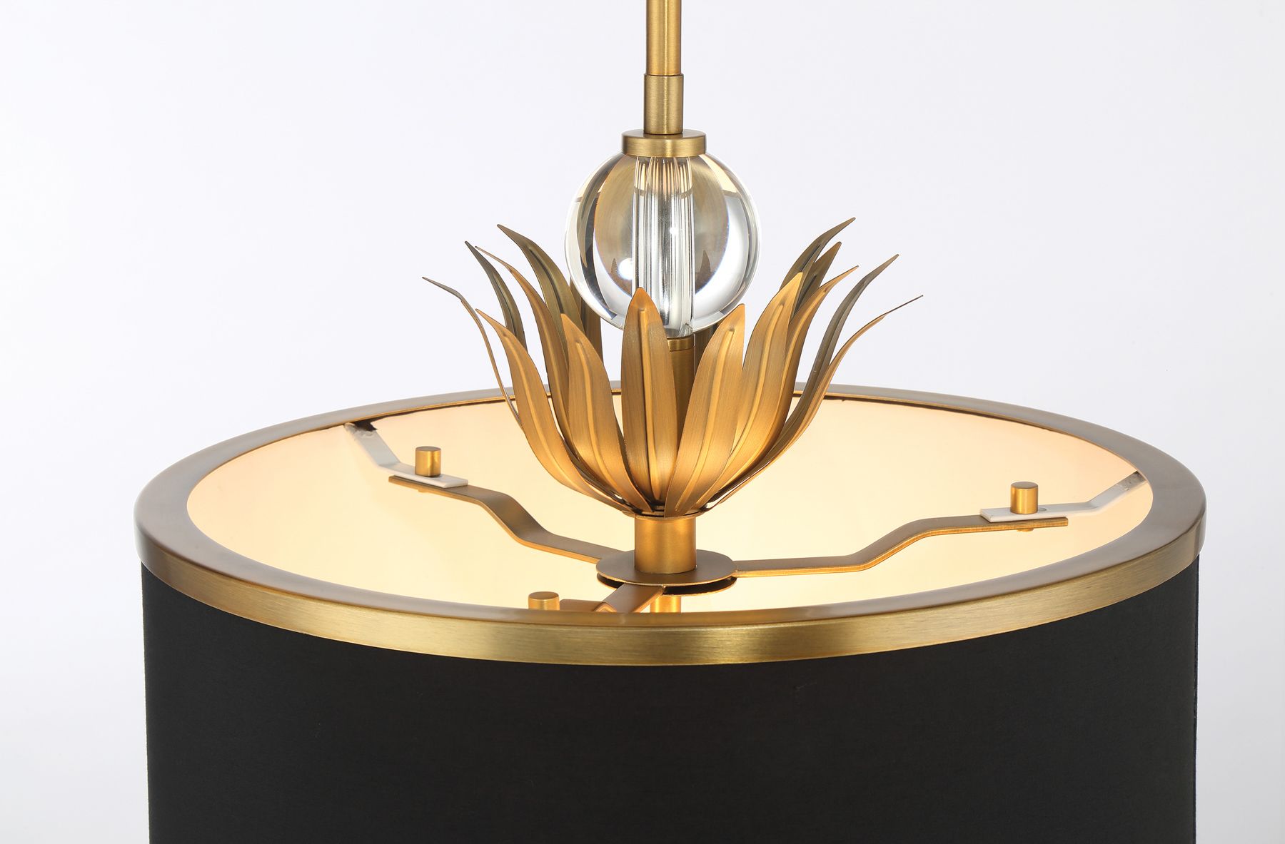 Caprio 14 3/4"W Brushed Brass and Black Fabric Pendant Light