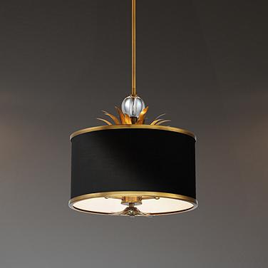 Caprio 14 3/4"W Brushed Brass and Black Fabric Pendant Light