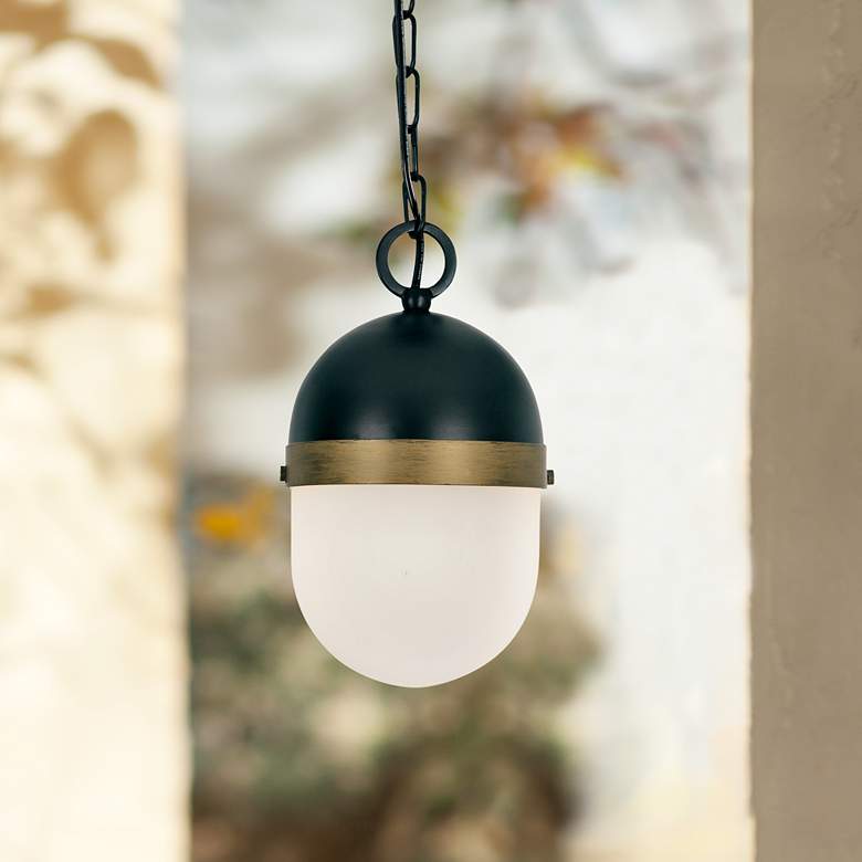 Image 1 Capsule 11" High Matte Black and Gold Outdoor Hanging Light