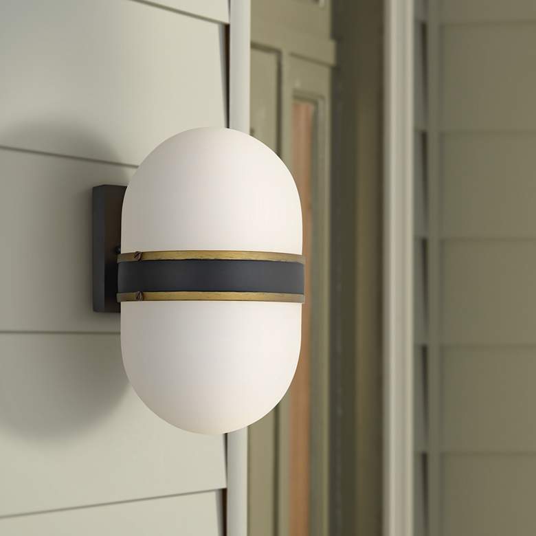 Image 1 Capsule 13 1/4" High Matte Black and Gold Outdoor Wall Light