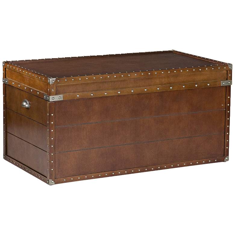 Image 2 Captain 39" Wide Walnut Wood Storage Trunk Cocktail Table