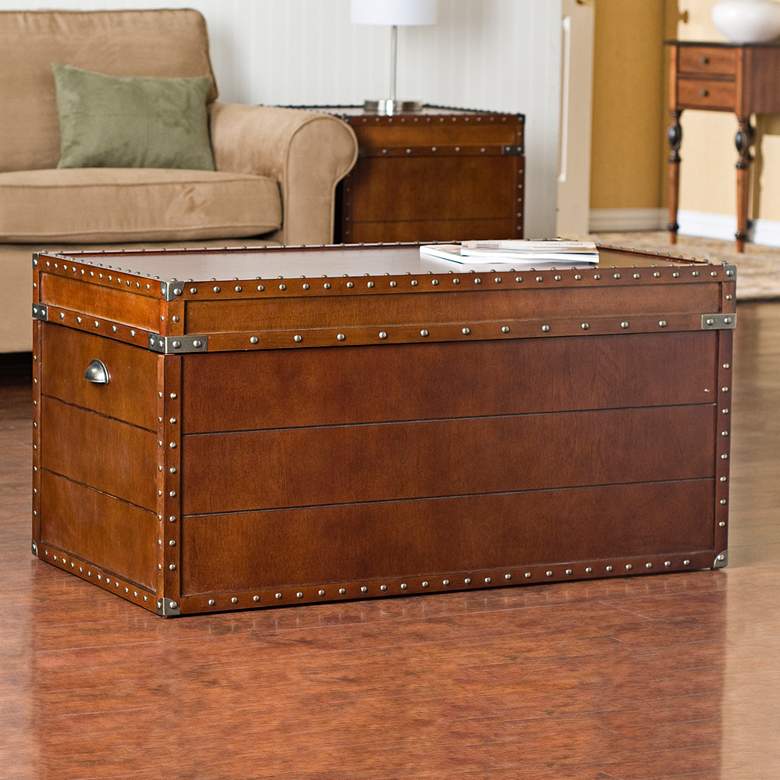 Image 1 Captain 39 inch Wide Walnut Wood Storage Trunk Cocktail Table
