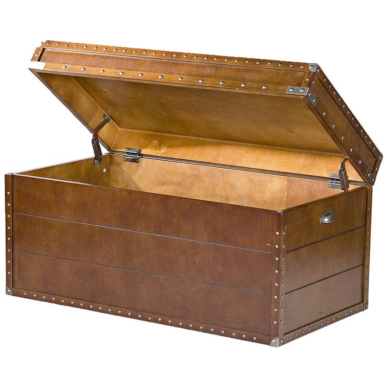 Image 3 Captain 39" Wide Walnut Wood Storage Trunk Cocktail Table more views