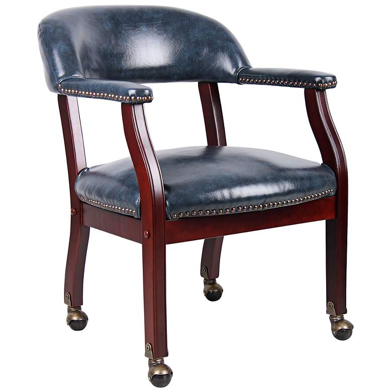 Image 2 Captain Blue Vinyl Accent Dining Chair with Casters