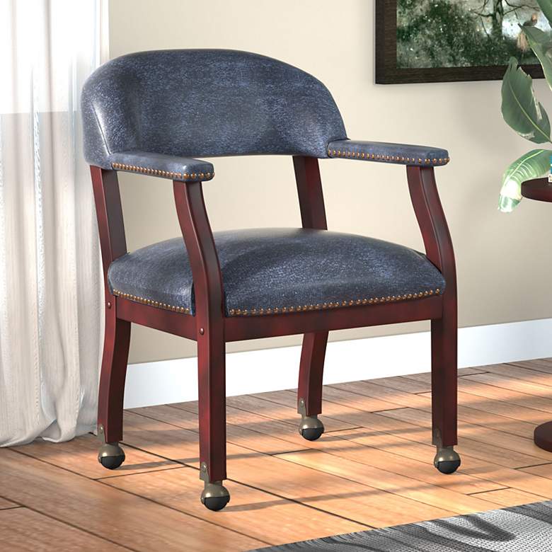 Image 1 Captain Blue Vinyl Accent Dining Chair with Casters