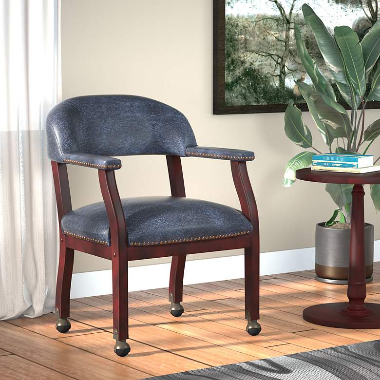 Image 3 Captain Blue Vinyl Accent Dining Chair with Casters more views