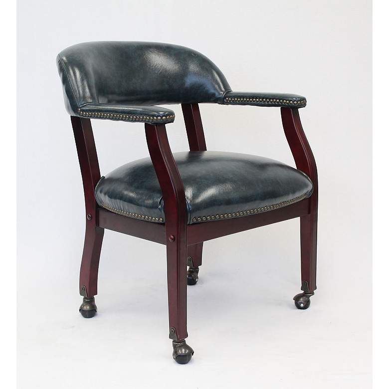 Image 6 Captain Blue Vinyl Accent Dining Chair with Casters more views