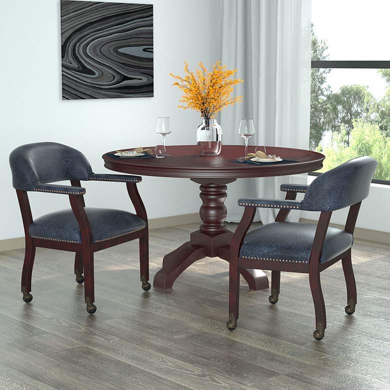 Image 7 Captain Blue Vinyl Accent Dining Chair with Casters more views
