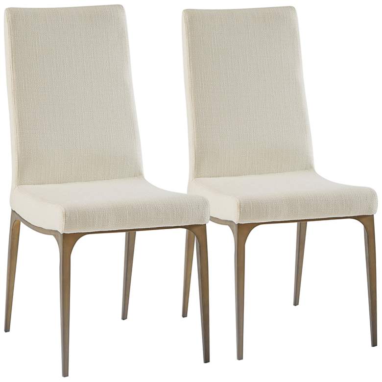 Image 1 Captiva Cream Fabric Armless Dining Side Chairs Set of 2