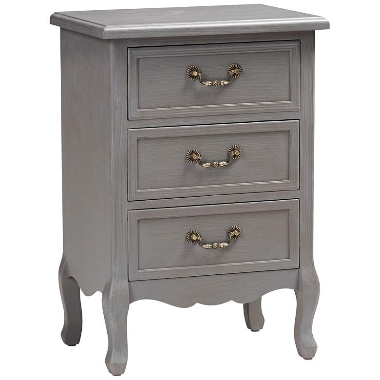 Image 2 Capucine 19 inch Wide Gray Wood 3-Drawer Bed Nightstand