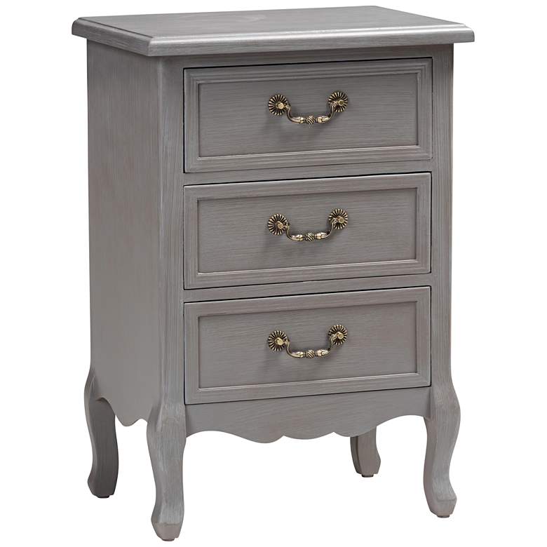 Image 2 Capucine 19" Wide Gray Wood 3-Drawer Bed Nightstand