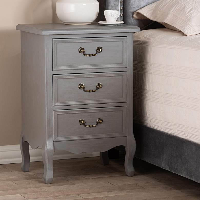 Image 1 Capucine 19" Wide Gray Wood 3-Drawer Bed Nightstand
