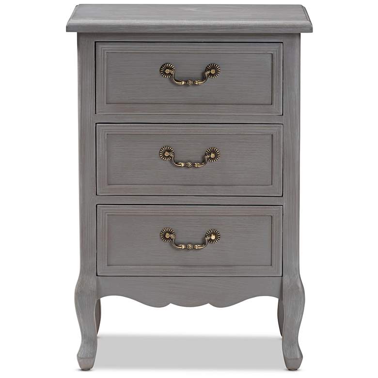 Image 4 Capucine 19" Wide Gray Wood 3-Drawer Bed Nightstand more views