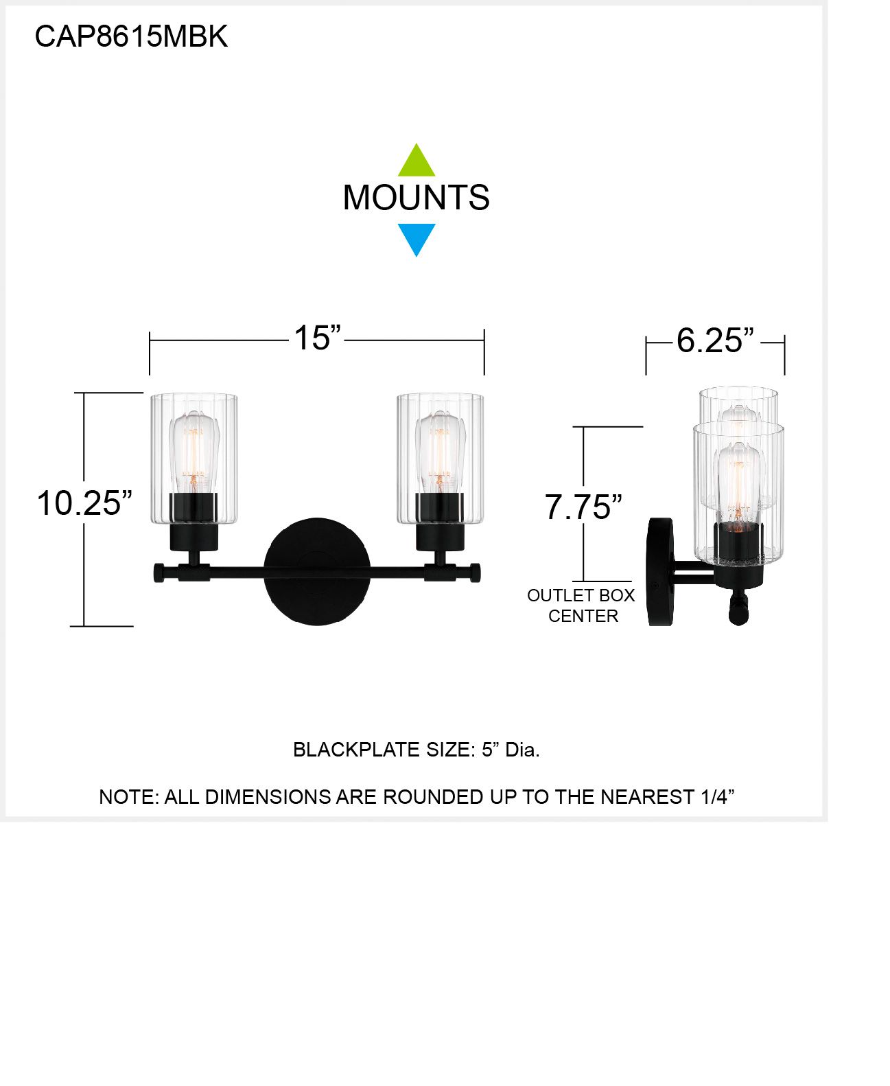 Caputo 2-Light Matte Black Bath Light