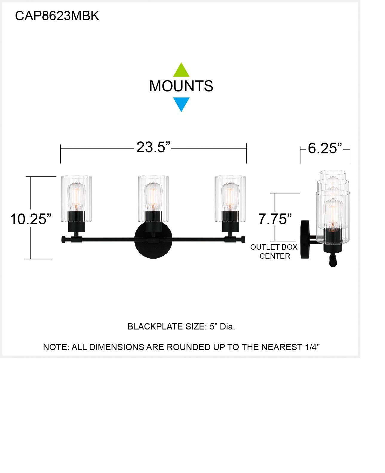 Caputo 3-Light Matte Black Bath Light