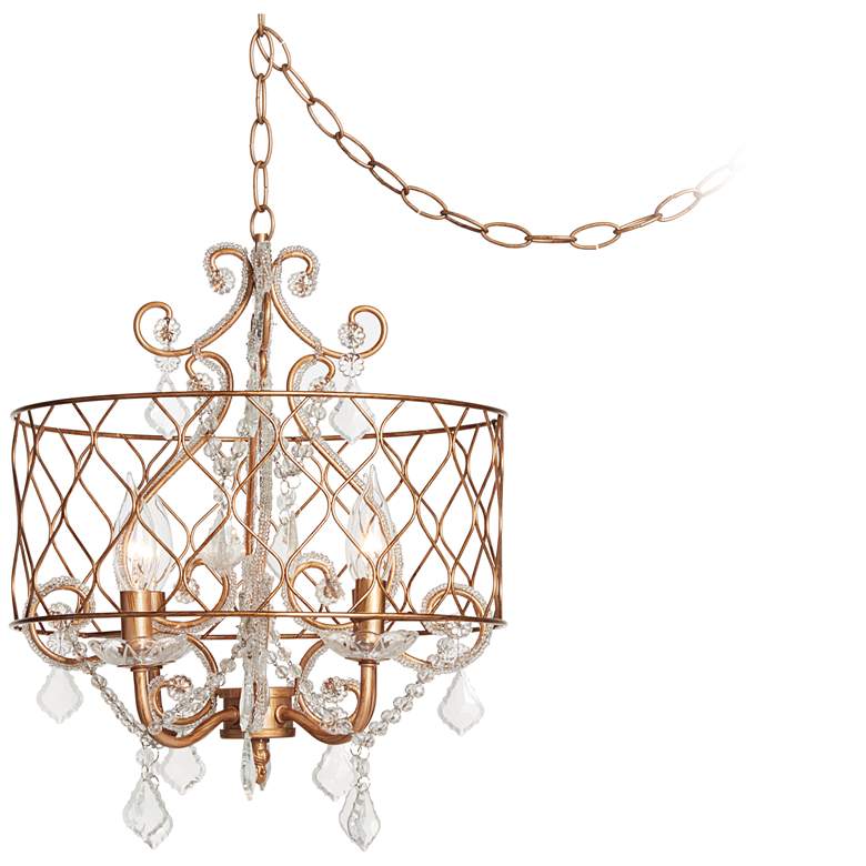 Image 1 Cara 14 inch Wide Antique Gold 4-Light Swag Mini-Chandelier