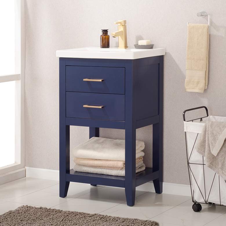 Image 1 Cara 20 inch Wide 2-Drawer Porcelain Blue Single Sink Vanity