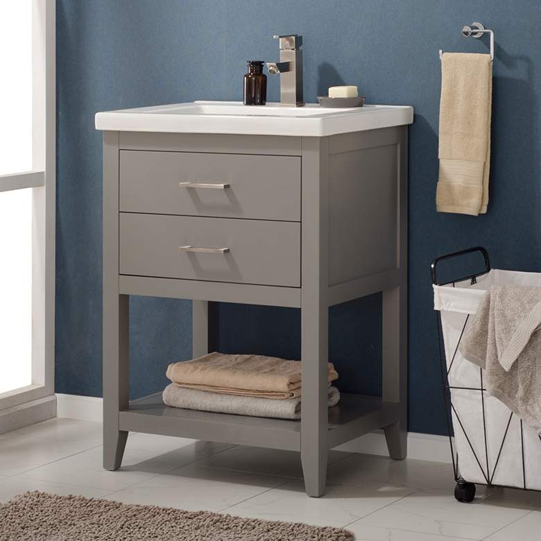 Image 1 Cara 24 inch Wide 2-Drawer Porcelain Gray Single Sink Vanity