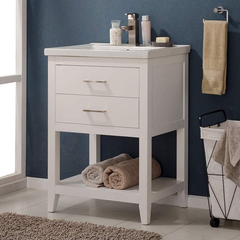 Image 1 Cara 24" Wide 2-Drawer Porcelain White Single Sink Vanity