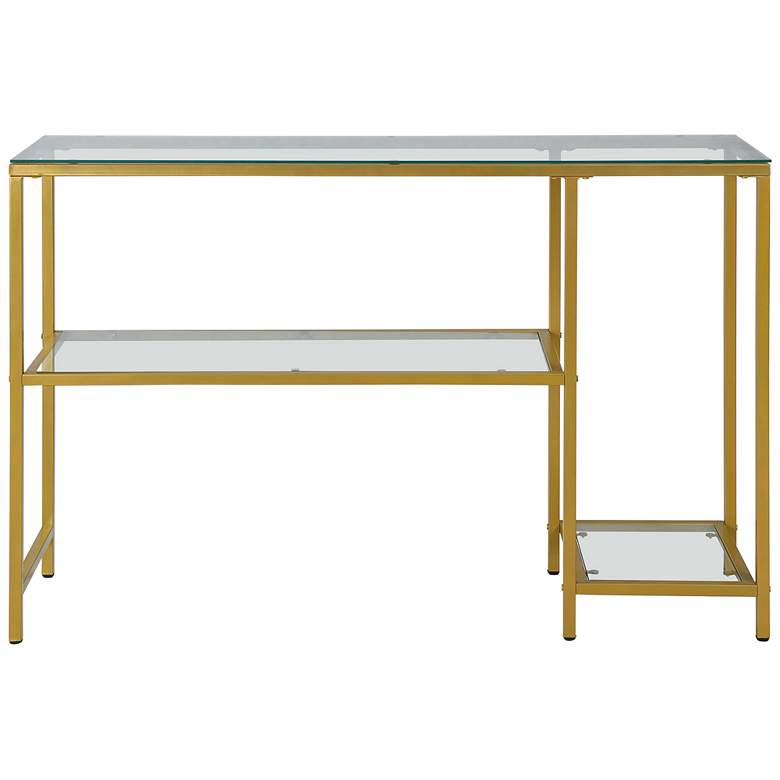 Image 3 Cara 48" Wide Clear Glass Gold Metal Shelf Console Table more views