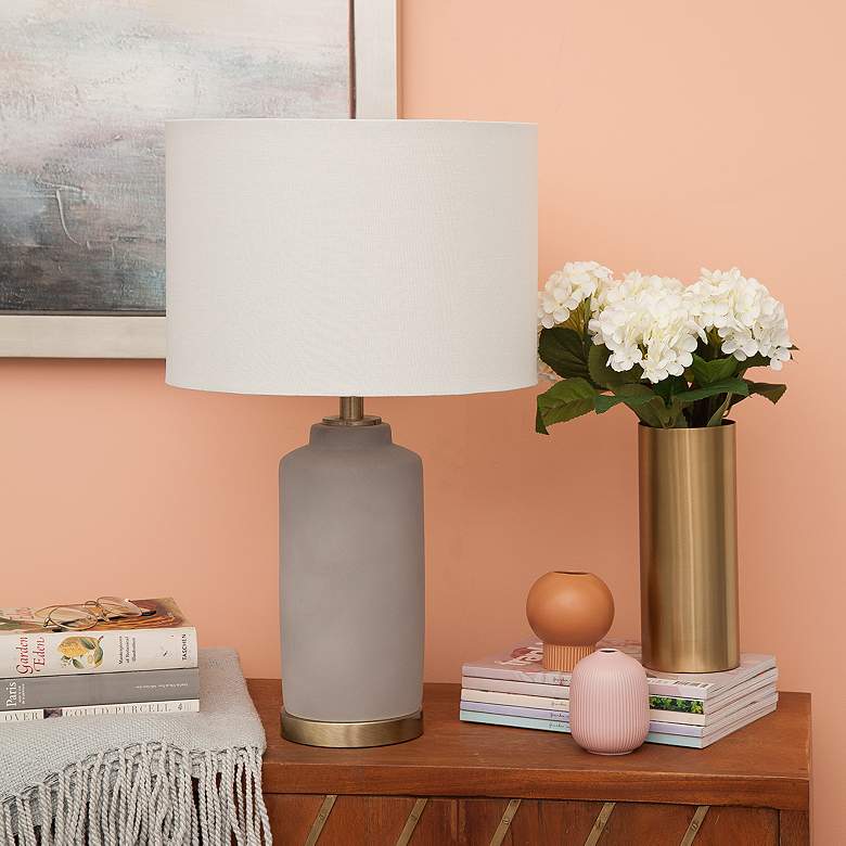 Image 1 Cara Gray and Antique Brass Cement Table Lamp