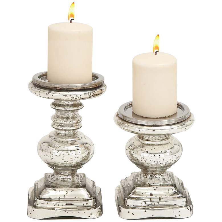 Image 1 Cara Silver Glass 2-Piece Pillar Candle Holder Set