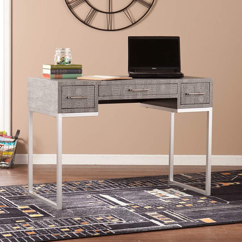Image 1 Carabelle 42 3/4" Wide Textured Gray Reptile 3-Drawer Desk