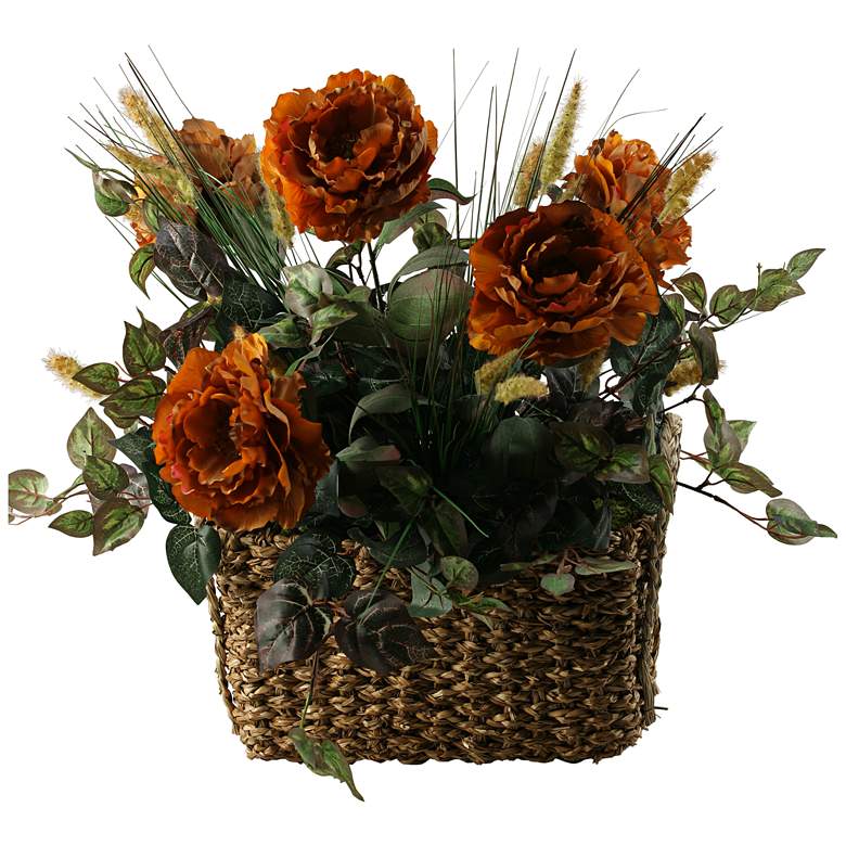 Image 1 Caramel Brown Peonies 28 inch Wide Faux Flowers in Basket