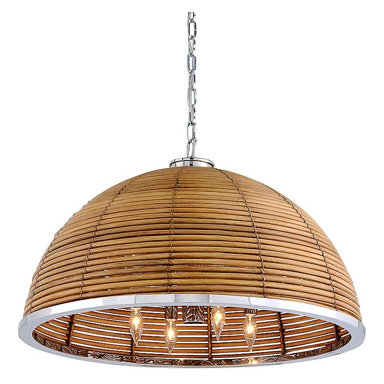 Image 1 Carayes 30 3/4"W Stainless Steel Natural Rattan Chandelier